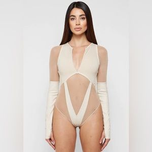 MANIÈRE DE VOIR Leather and Mesh Bodysuit.